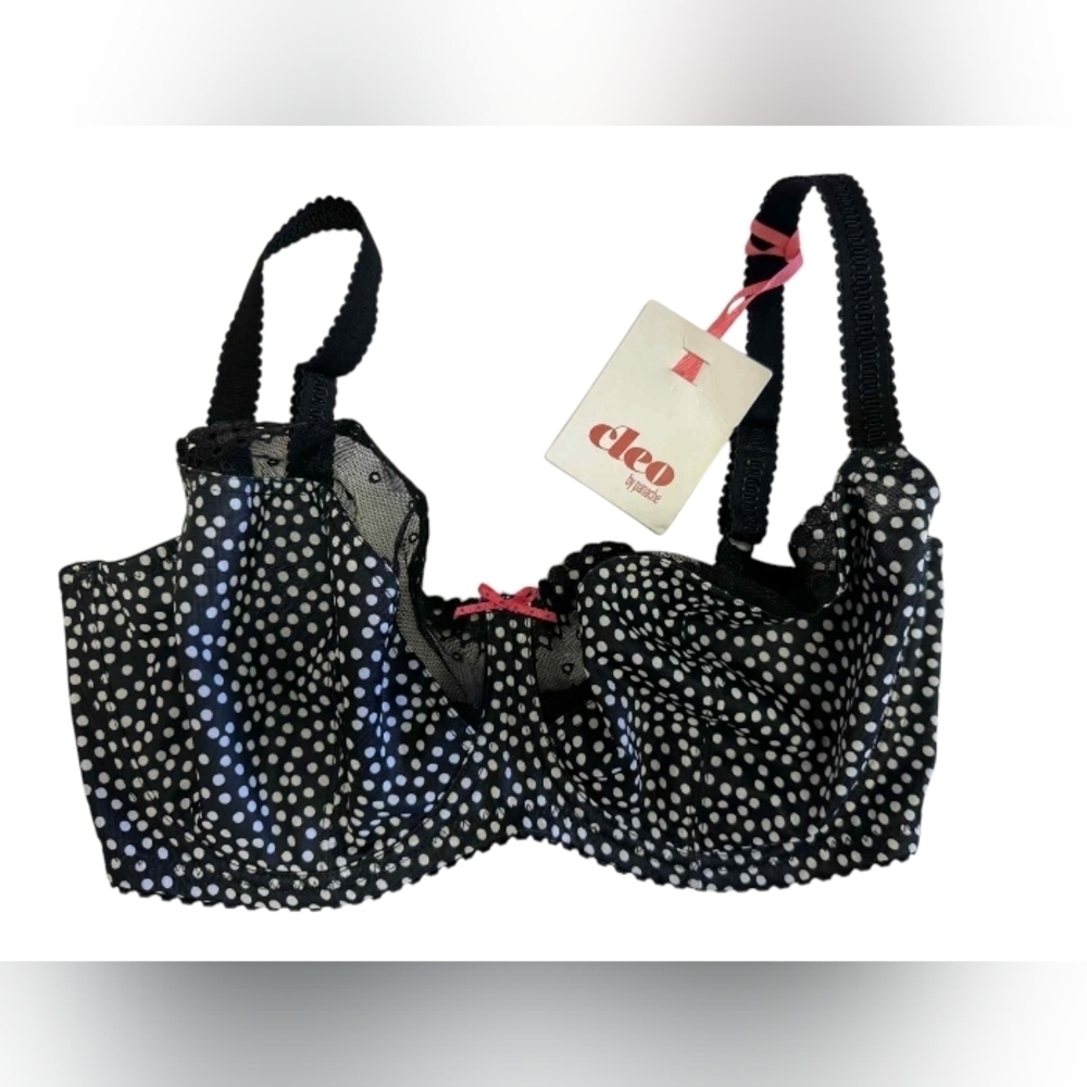 Cleo By Panache NWT Minnie Balconnet Bra Black/White Polkadot Size 34G